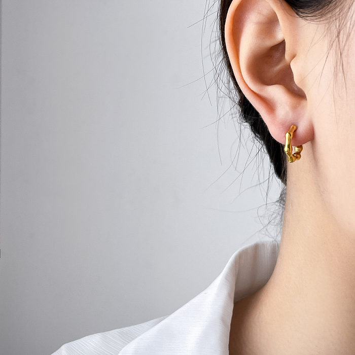 1 paire de boucles d'oreilles en acier inoxydable, Style Simple, couleur unie, incrustation de Zircon