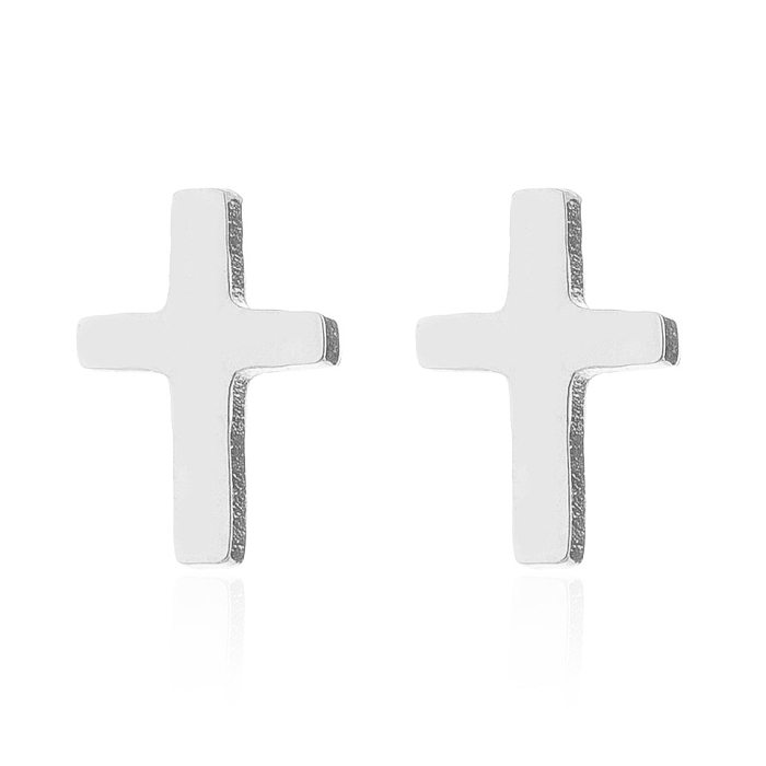 1 paire de clous d'oreilles en acier inoxydable plaqué croix, style simple