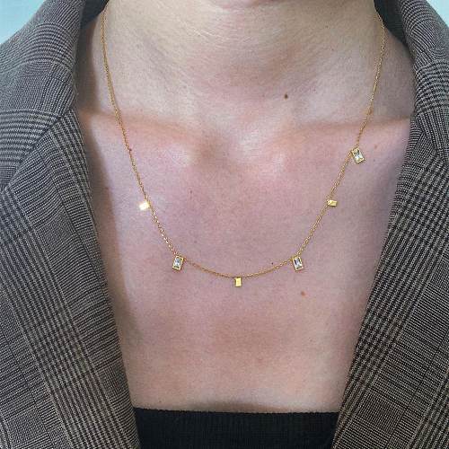 Modische geometrische Edelstahl-Halskette mit vergoldetem Zirkon