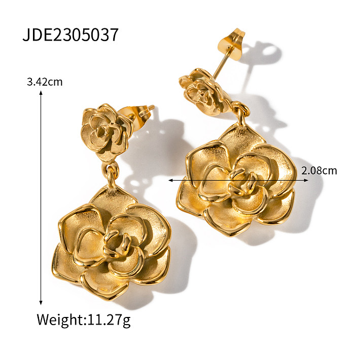1 par de brincos pendentes banhados a ouro 18K em aço inoxidável estilo IG com revestimento rosa