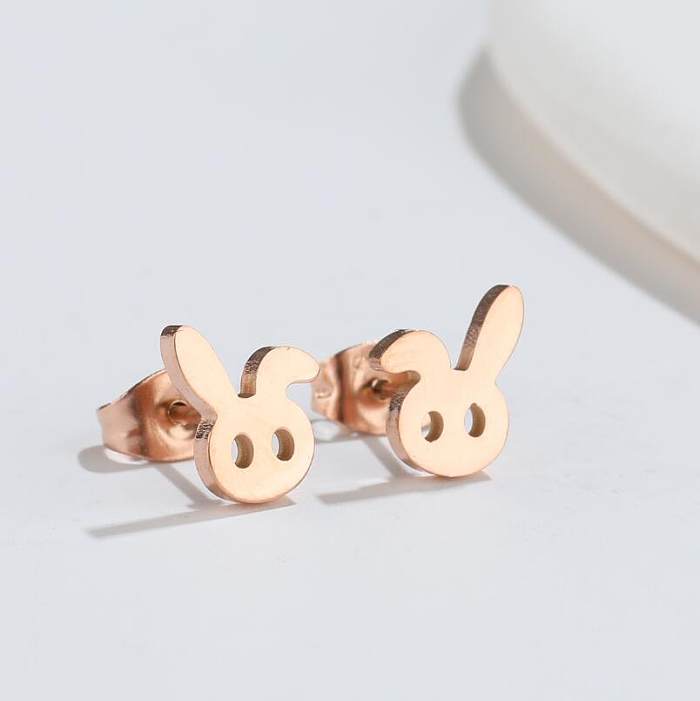 1 paire de clous d'oreilles plaqués en acier inoxydable, lapin de Style japonais, Animal