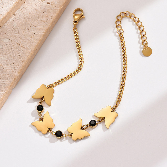 Bracelets plaqués or 14 carats avec incrustation de strass en acier inoxydable papillon élégant de style coréen