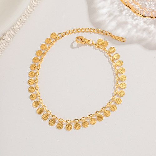 Bracelets plaqués or 18 carats avec breloque ronde en acier inoxydable à carreaux de style simple et moderne