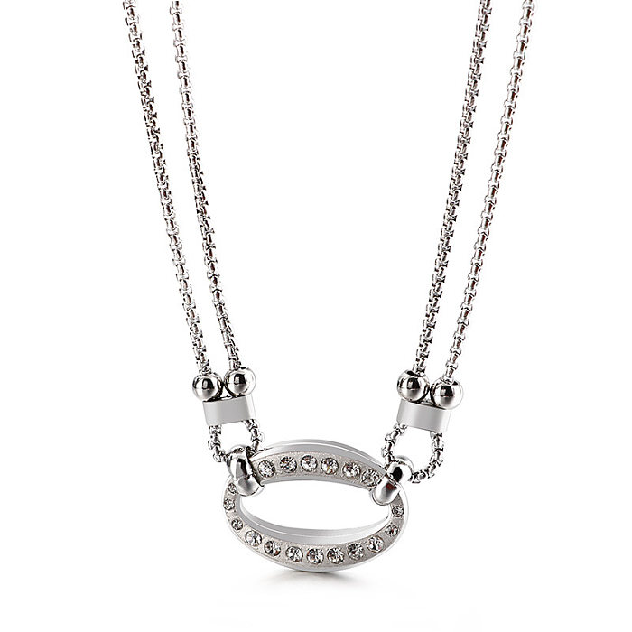 New Fashion Round Personality Female Necklace Korean Stainless Steel  Diamond Double-layer Necklace