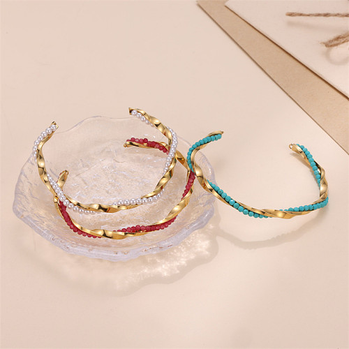 Bracelet à perles artificielles Glam en acier inoxydable