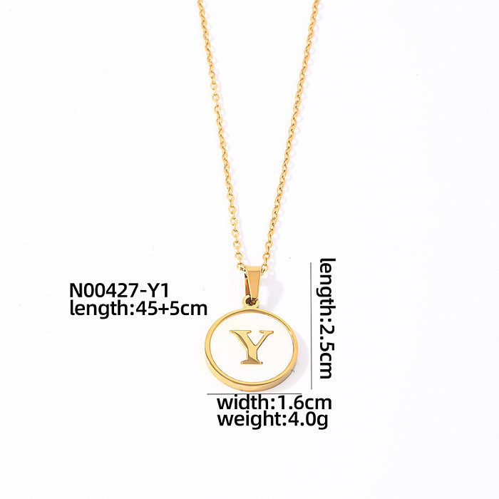 Casual Simple Style Round Letter Stainless Steel  Gold Plated Shell Pendant Necklace In Bulk