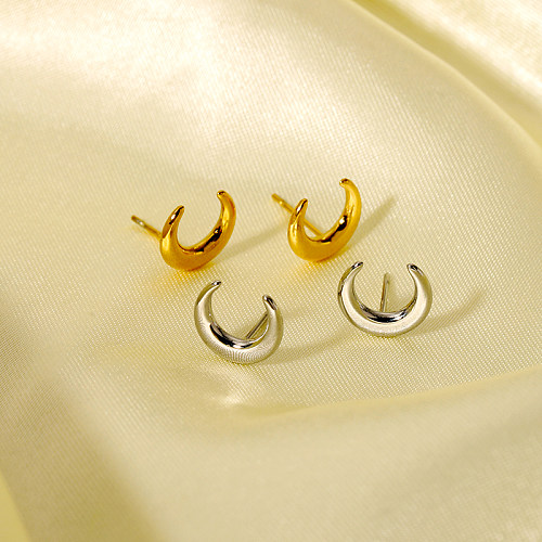 1 paire de clous d'oreilles plaqués or 18 carats en acier inoxydable plaqué lune de style simple
