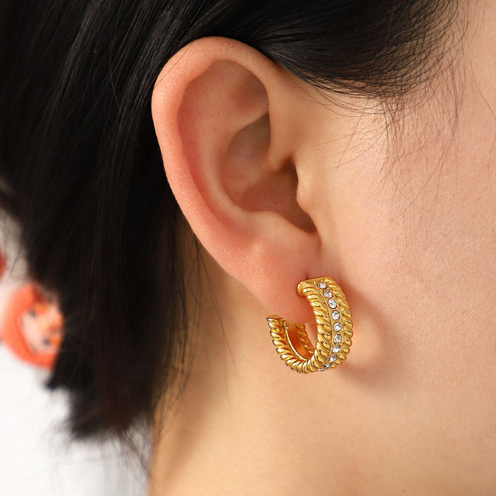 Boucles d'oreilles rétro en acier inoxydable, placage géométrique, perle artificielle, Zircon