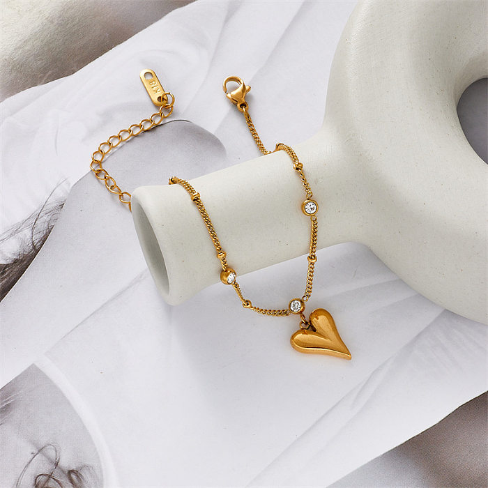 أزياء قابل للتعديل قلادة ذهبية القلب مطعمة حجر الراين الفولاذ المقاوم للصدأ خلخال سوار