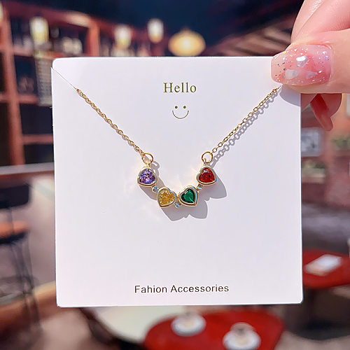 Sweet Simple Style Four Leaf Clover Heart Shape Stainless Steel Plating Inlay Zircon Necklace