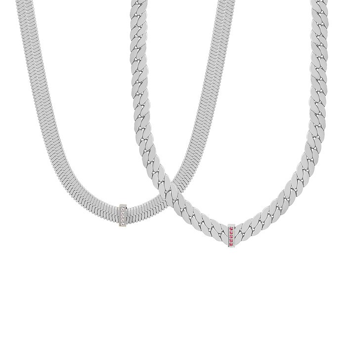 Hip-Hop rétro luxueux couleur unie placage en acier inoxydable incrusté de Zircon collier plaqué or 18 carats