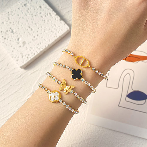 Modische geometrische Armbänder aus Edelstahl mit künstlichen Edelsteinen, 1 Stück