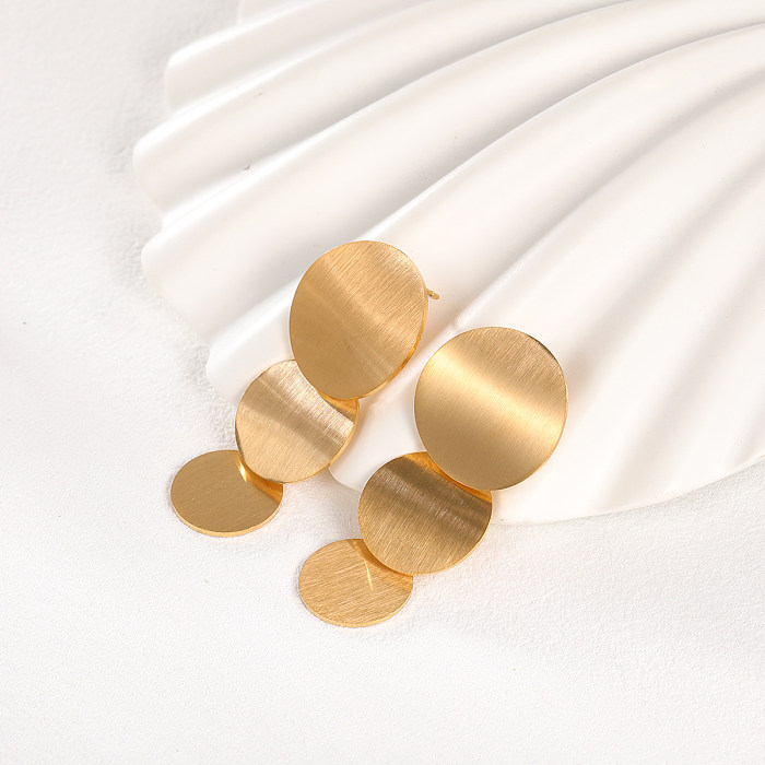 1 par de brincos redondos de aço inoxidável estilo simples banhados a ouro 18K banhados a ouro branco