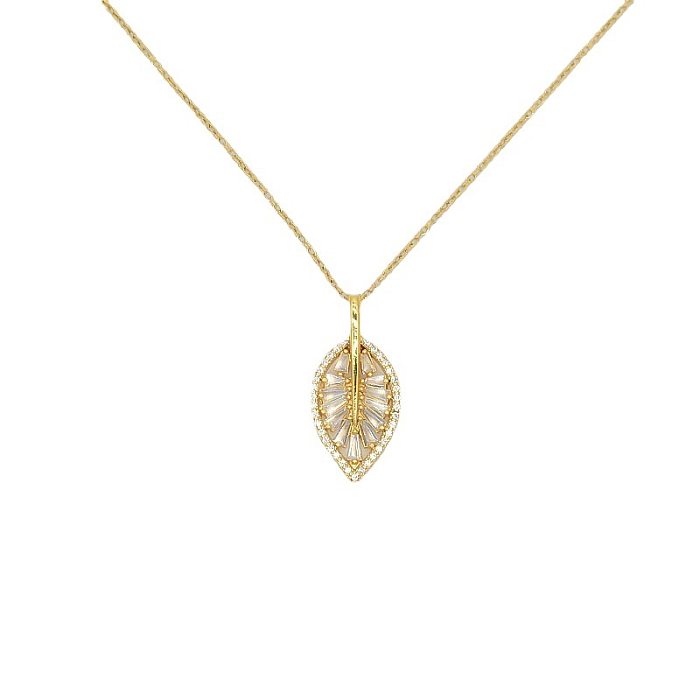 Simple Style Leaf Stainless Steel Inlay Rhinestones Pendant Necklace 1 Piece