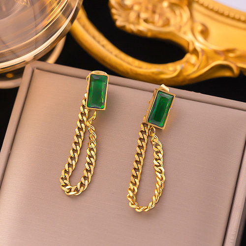 1 Pair Retro Simple Style Rectangle Plating Inlay Stainless Steel  Zircon Drop Earrings