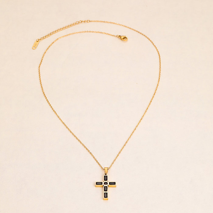 Lady Cross Stainless Steel  Zircon Necklace In Bulk