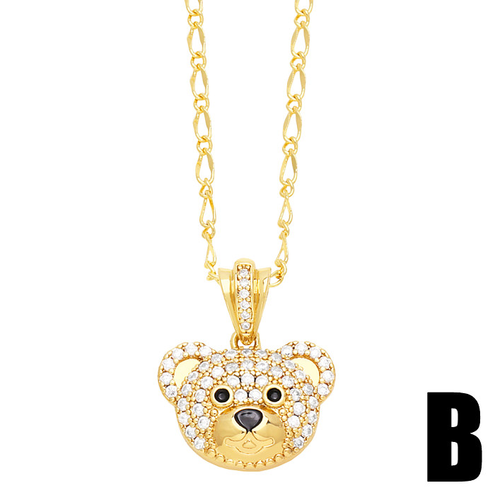 Mignon Style moderne petit ours Panda en acier inoxydable placage de cuivre incrusté de Zircon plaqué or 18 carats collier pendentif