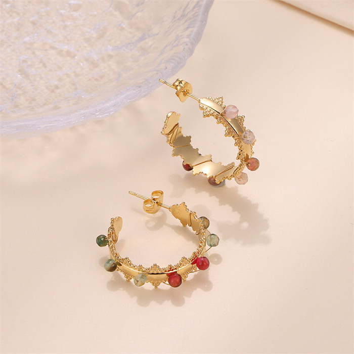 1 Paar Ohrringe im koreanischen Stil mit geometrischer Beschichtung und Inlay aus Edelstahl und Naturstein vergoldet