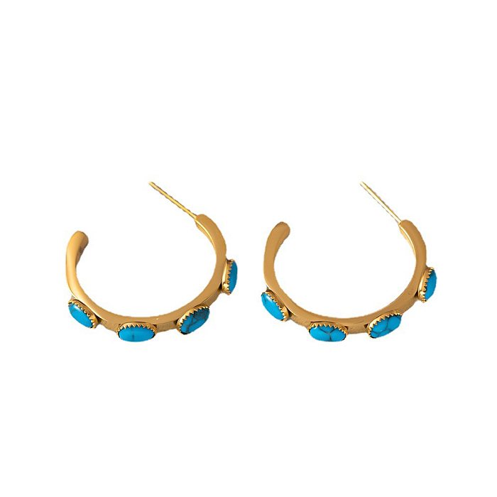 1 Pair Modern Style C Shape Plating Inlay Stainless Steel Turquoise Ear Studs