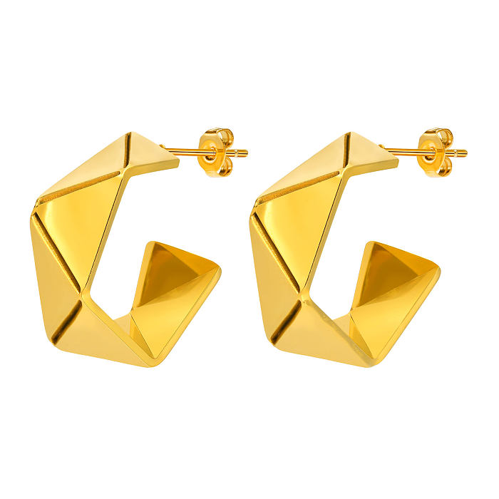 زوج واحد من أقراط أذن مطلية بالذهب عيار 1 قيراط من الفولاذ المقاوم للصدأ مطلية بالذهب على شكل حرف C على شكل IG
