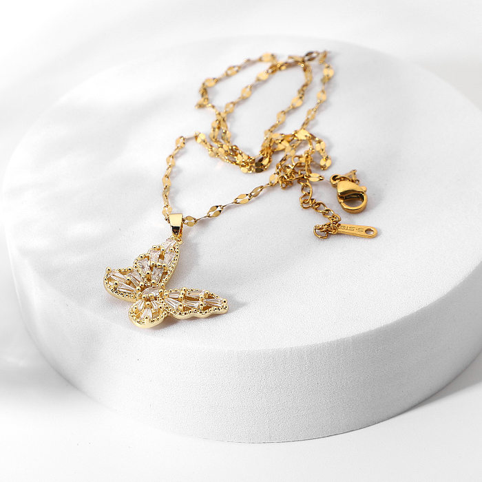 Colar de borboleta de cristal extravagante 18k ouro aço inoxidável jóias presente zircão cúbico borboleta pingente colar para mulher