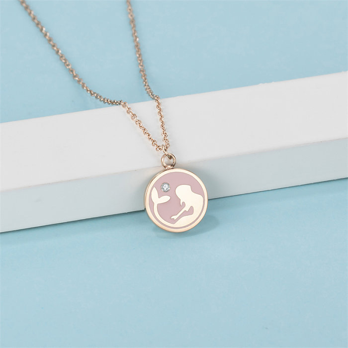 Casual Simple Style Classic Style Mermaid Stainless Steel  Stainless Steel Polishing Plating Inlay Diamond Rose Gold Plated Pendant Necklace