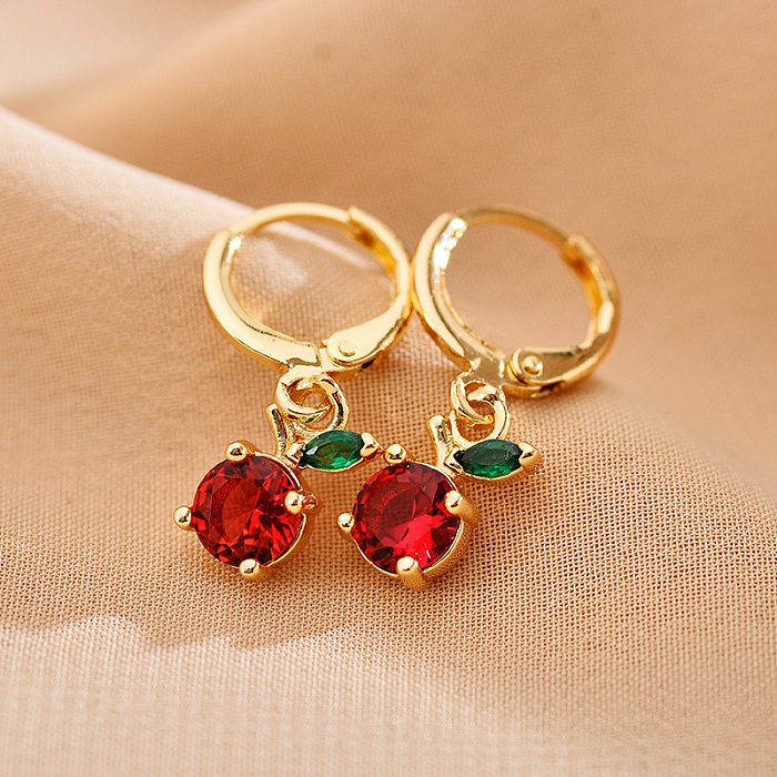 1 Pair Elegant Leaves Heart Shape Strawberry Stainless Steel  Inlay Zircon Drop Earrings