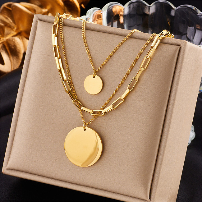 Retro Punk Round Stainless Steel  Layered Plating 18K Gold Plated Layered Necklaces