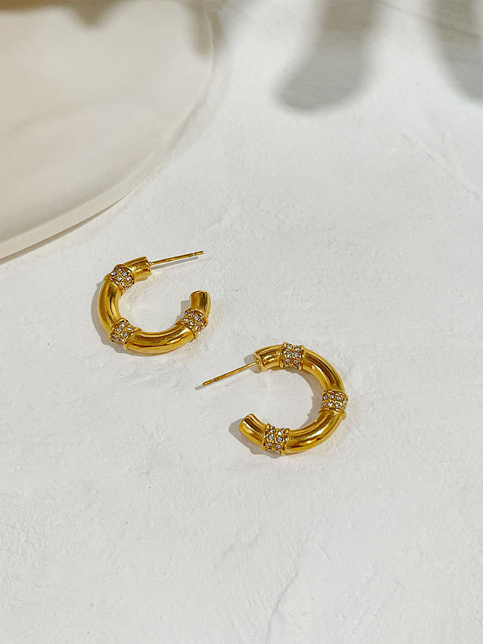 1 paire de clous d'oreilles en Zircon en acier inoxydable, incrustation de placage en forme de C de Style romain de vacances
