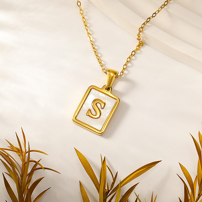 Lady Letter Stainless Steel Plating Inlay Shell Pendant Necklace