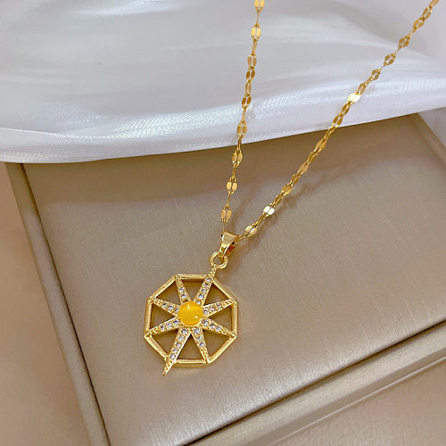 Fashion Star Stainless Steel Copper Plating Inlay Rhinestones Pendant Necklace