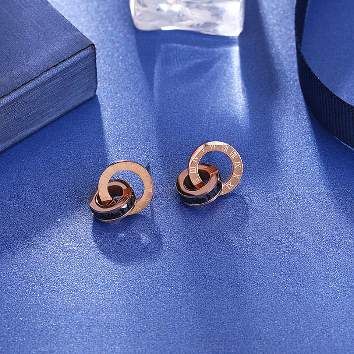 Boucles d'oreilles avec lettres géométriques, mode décontractée, incrustation de pierres précieuses artificielles en acier inoxydable, 1 paire