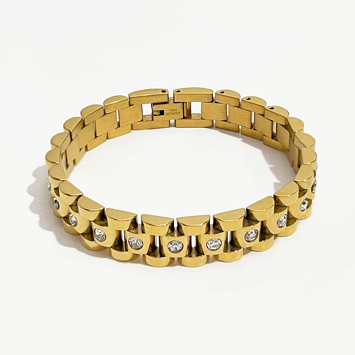 Mode-Kreis-Armbänder aus Titanstahl mit Inlay-Strasssteinen, 1 Stück
