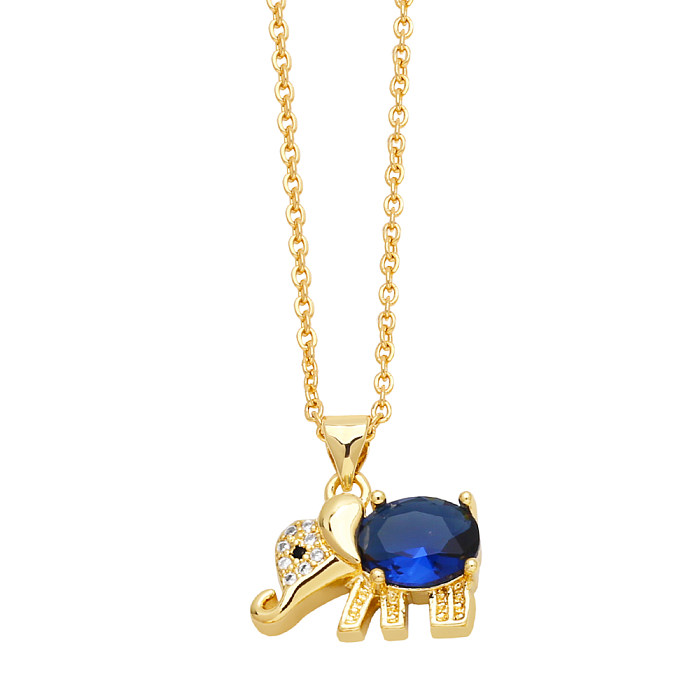 Cute Elephant Stainless Steel  Copper Plating Inlay Zircon 18K Gold Plated Pendant Necklace
