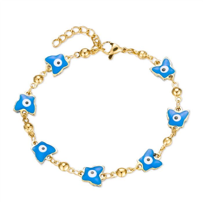 Bracelets plaqués or 18 carats en acier inoxydable avec papillon œil du diable de style IG