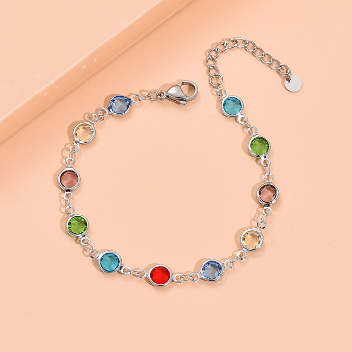 Pulsera de mujer de acero inoxidable con circonitas de color con incrustaciones de moda