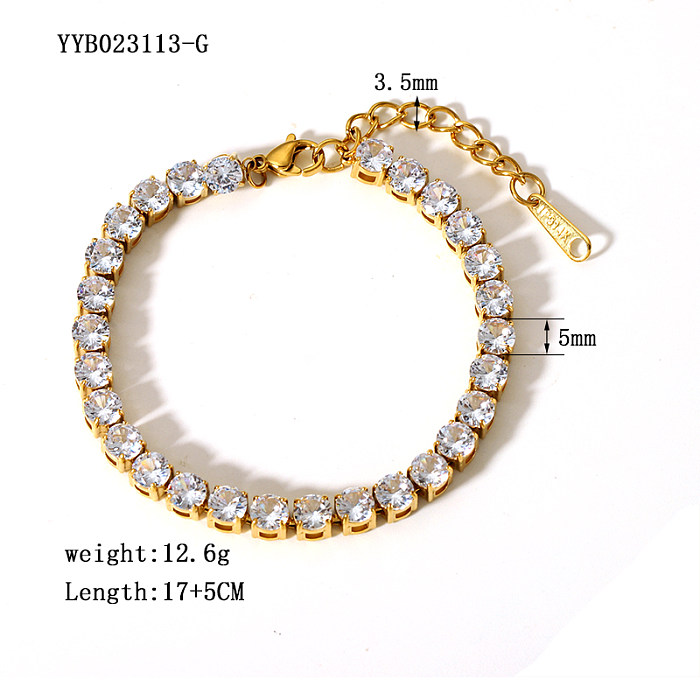 Simple Style Solid Color Stainless Steel Plating Inlay Zircon 18K Gold Plated Bracelets