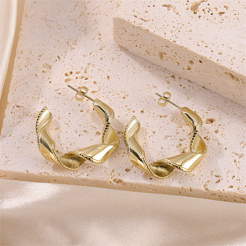 1 paire de clous d'oreilles en acier inoxydable plaqué or 18 carats, style moderne et artistique, The Answer Twist