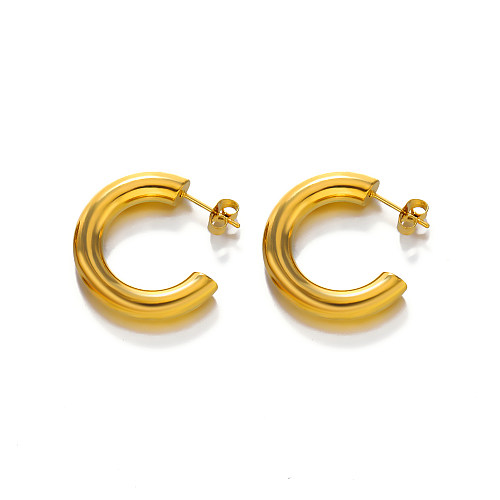 1 paire de clous d'oreilles plaqués or 18 carats en acier inoxydable en forme de C de style simple