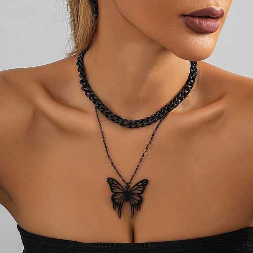 Collares en capas de acero inoxidable con mariposas de Streetwear a granel