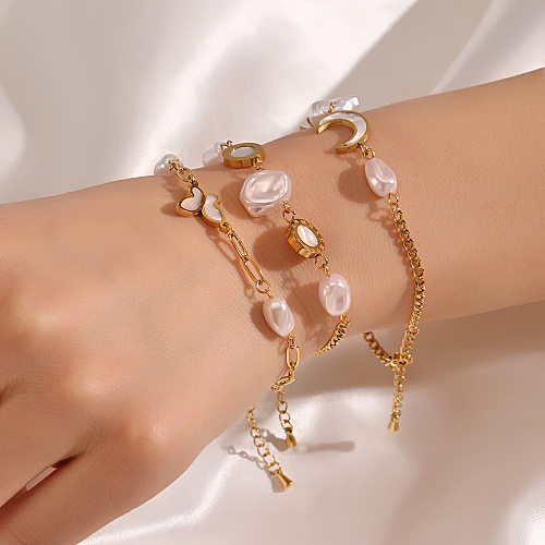 Bracelets en coquillage de perles artificielles, Style IG, étoile, lune, papillon, placage en acier inoxydable