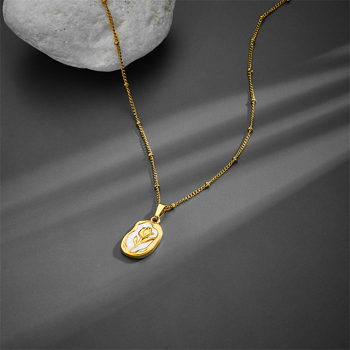 Wholesale Romantic Rose Stainless Steel  18K Gold Plated Shell Pendant Necklace