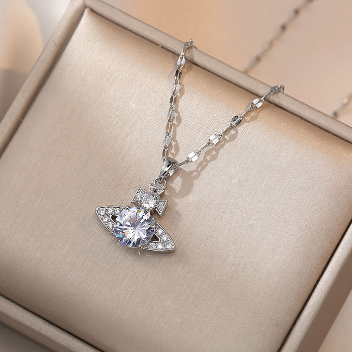 Necklace Female Xiempress Saturn Light Luxury Colorful Crystals Zircon Tears Drop Pendant Niche Net Red Fashion Short Necklace