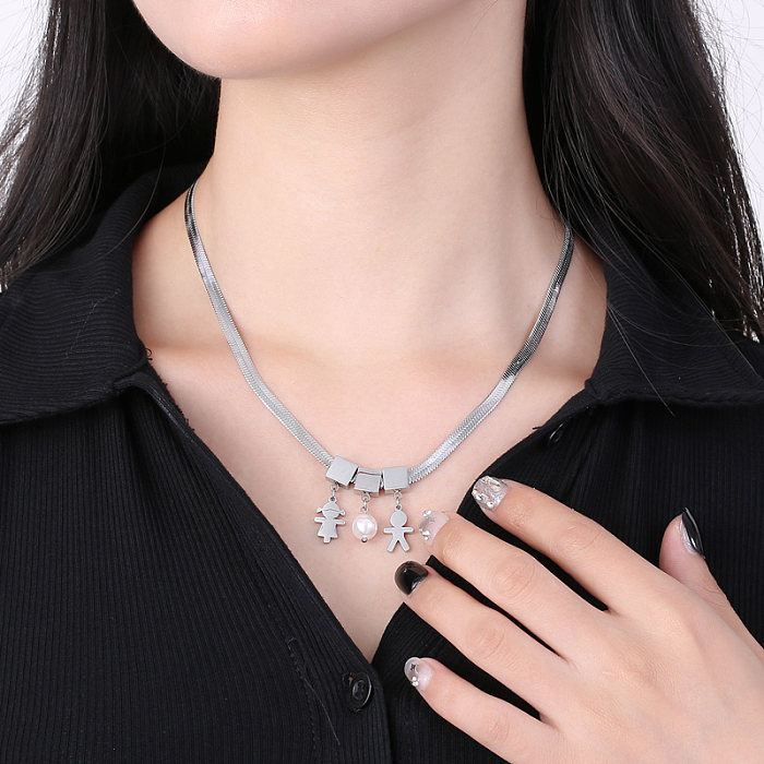 Collier pendentif plaqué or 18 carats avec perle humaine décontractée en acier inoxydable