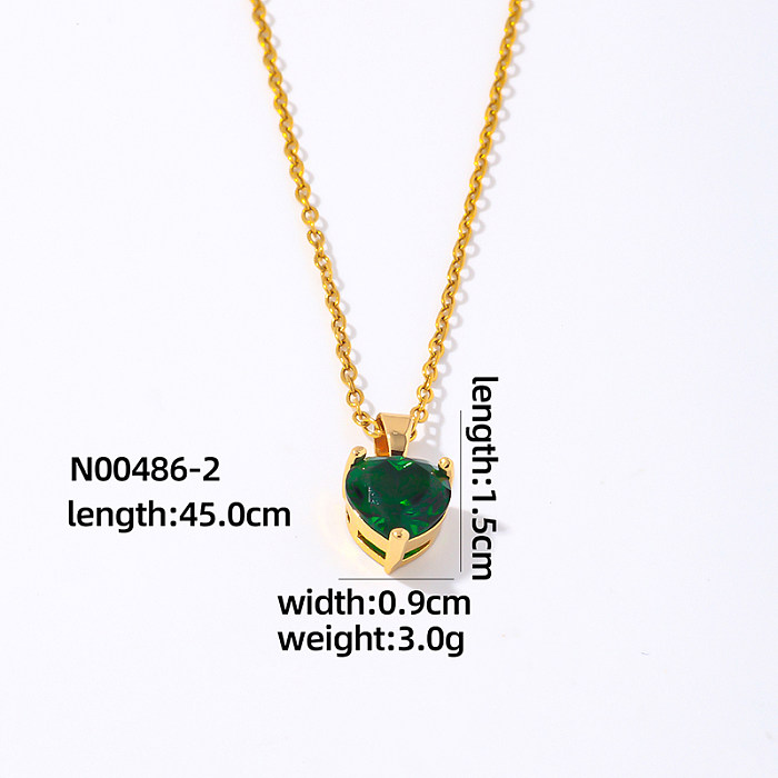 Elegant Simple Style Heart Shape Stainless Steel  Plating Inlay Zircon Gold Plated Pendant Necklace