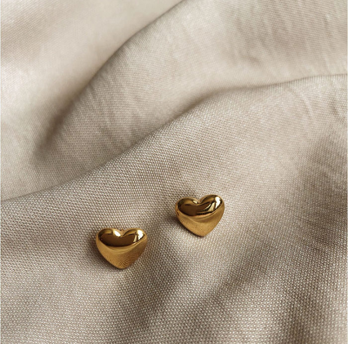 Simple Heart Glossy Heart Stainless Steel Gold Plated Earrings Wholesale jewelry