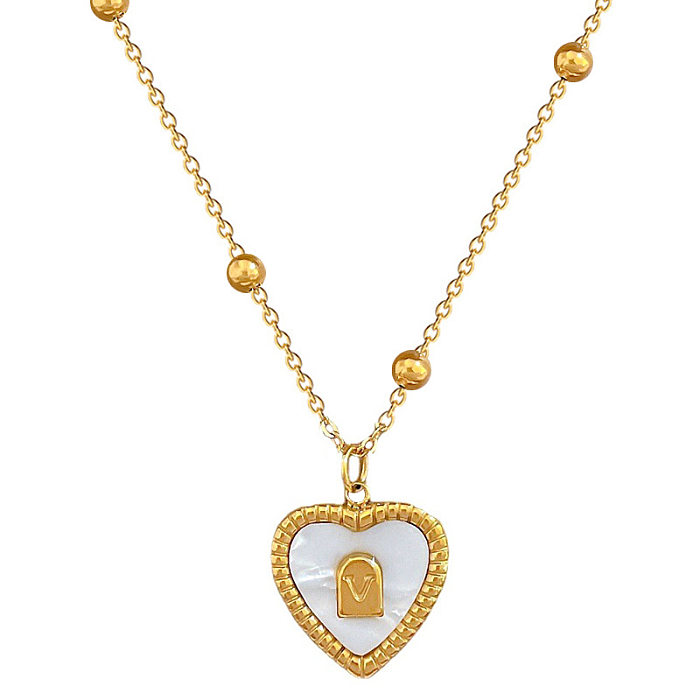 Elegant Retro Heart Shape Stainless Steel Plating Inlay Shell Pendant Necklace