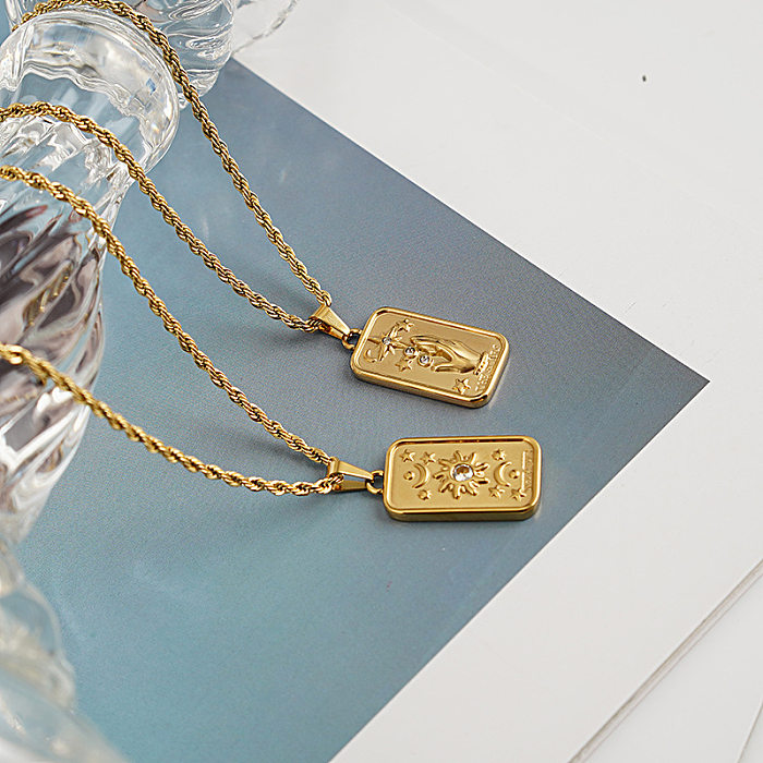Geometrische Halskette Damen 18k Gold Zirkon Quadrat Anhänger Edelstahl Pullover Kette