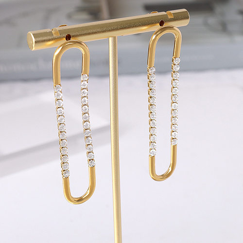 Fashion Temperament Geometric U-shaped Zircon Stainless Steel Earrings