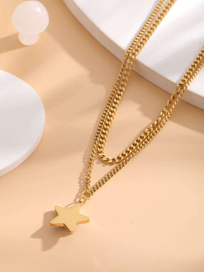 Vintage Style Classic Style Star Eye Stainless Steel  Plating Inlay Rhinestones Gold Plated Double Layer Necklaces